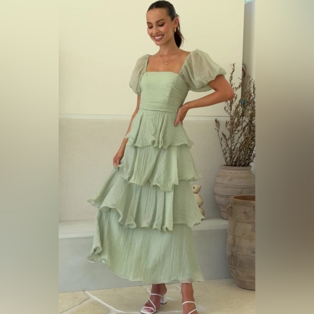 Sage Green Tiered Layered Dress